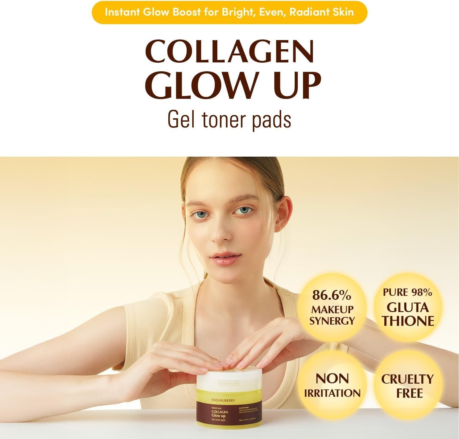 EQQUALBERRY Collagen Glow Up Gel Toner Pads140ml - Image 5