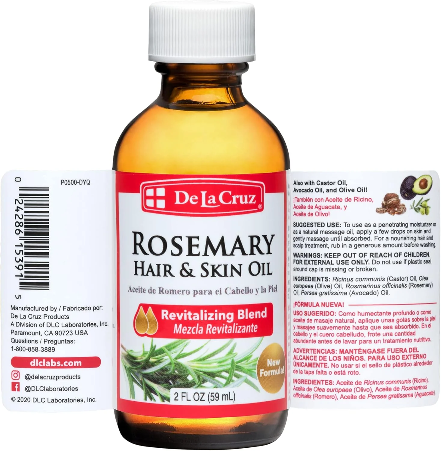 De La Cruz Oil of Rosemary Blend for Skin & Hair 2 Oz - Image 2